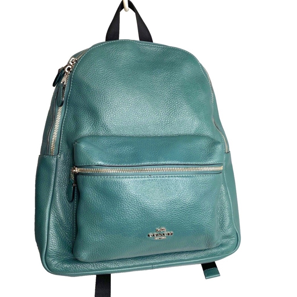COACH Backpack Dark Turquoise Pebble Leather Silver Hardware (29004) EUC - Picture 1 of 16